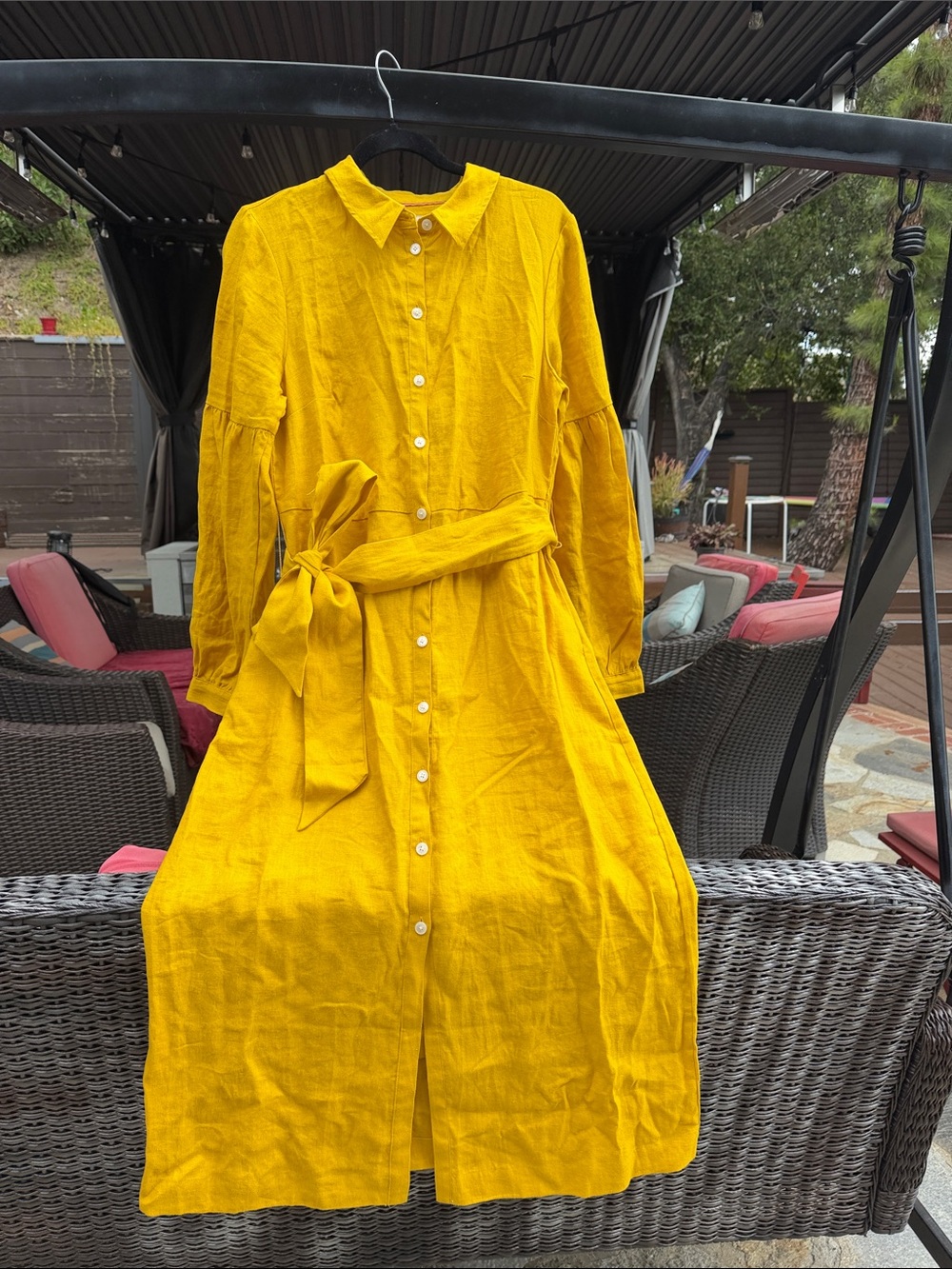 Boden 100% Linen Belted Shirt Dress Mustard Yellow Midi US 8 Worn Once